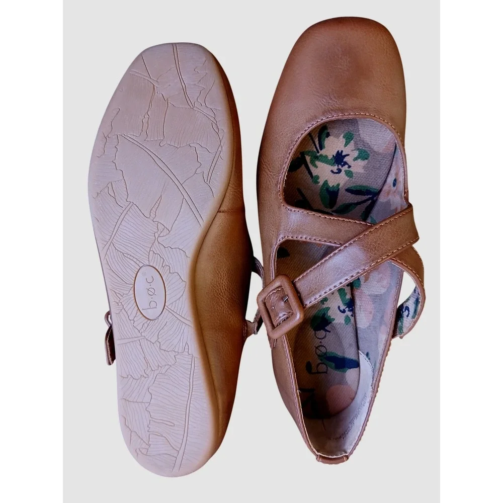 b.o.c. Women Tan Brown Crisscross Mary Jane Flats Square Toe BC0044416 Size 7M